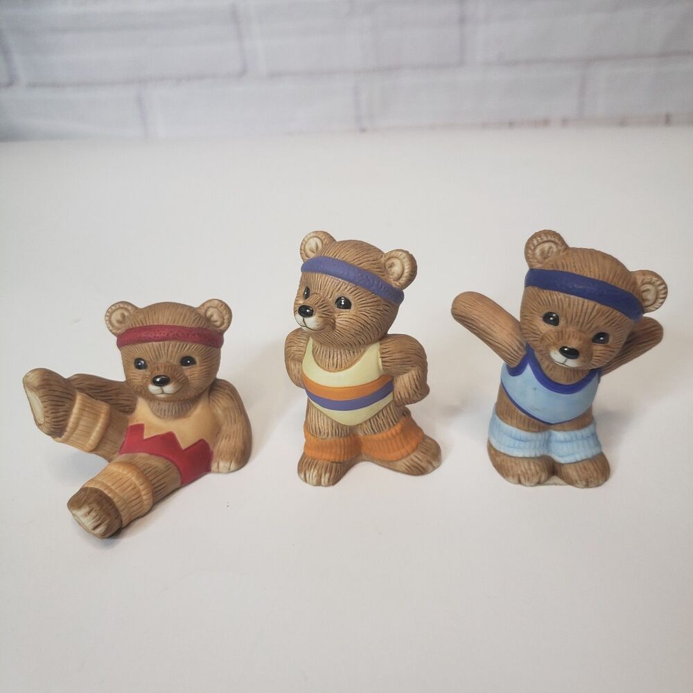 Vintage 1980s Homco Aerobic Exercise Bears Figurines Set of 3 Workout 1448
